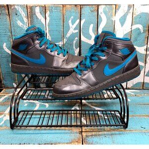 jordans 7y Black and Teal High-Top Sneakers